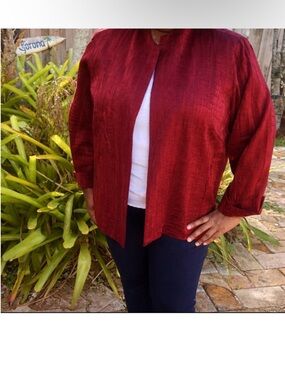 Dana Kay Red Metallic Fabric Blazer Jacket